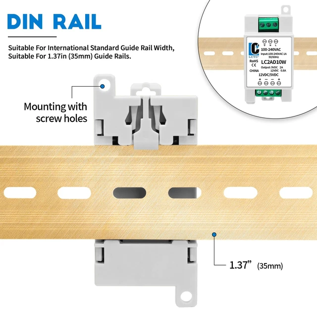 Alt view image 2 of 7 - 5V 12V Power Supply din Rail2A 0.8A,Dual Output 10W,Input 100-240Vac,120VAC 115v to 5 Volt, LED, CCTV, Arduino, DIY Electronics Transformer Converter