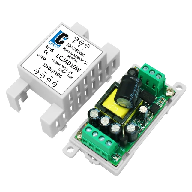Alt view image 4 of 7 - 5V 12V Power Supply din Rail2A 0.8A,Dual Output 10W,Input 100-240Vac,120VAC 115v to 5 Volt, LED, CCTV, Arduino, DIY Electronics Transformer Converter