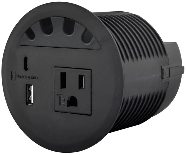 Main image of Recessed Power Grommet, with 33W Fast Charging USB-A+C, with 1 AC Power Outlet and 4.5FT Extension Cord Recessed Power Outlet for Conference Rooms, Office Tables, Furniture (black2)