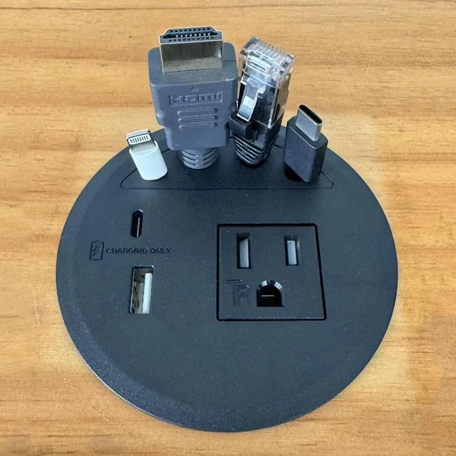 Alt view image 3 of 7 - Recessed Power Grommet, with 33W Fast Charging USB-A+C, with 1 AC Power Outlet and 4.5FT Extension Cord Recessed Power Outlet for Conference Rooms, Office Tables, Furniture (black2)