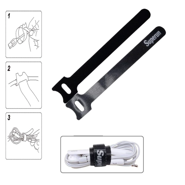 Alt view image 4 of 5 - Black Hook and Loop Cable Ties 10 Inch Fastening Wire Wrap 50 Pack Multi-Purpose,10x0.47 inchReusable Cord OrganizerAdjustable Cable Management,Easy to Remove