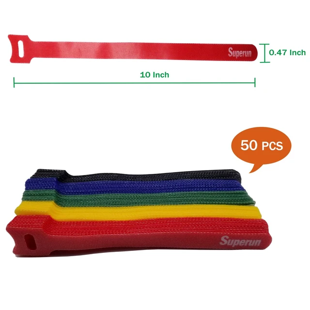 Alt view image 2 of 5 - Multi-Color Hook and Loop Cable Ties 10 Inch Fastening Wire Wrap 50 Pack,Multi-Purpose,10x0.47 inchReusable Cord OrganizerAdjustable Cable Management,Easy to Remove