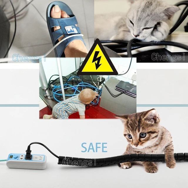 Alt view image 4 of 6 - Cable Sleeve Organizer 19.7ft Cord Wire Wrap Coiled Tube Sleeve Cable Management Sleeve for Home Office PC TV Black