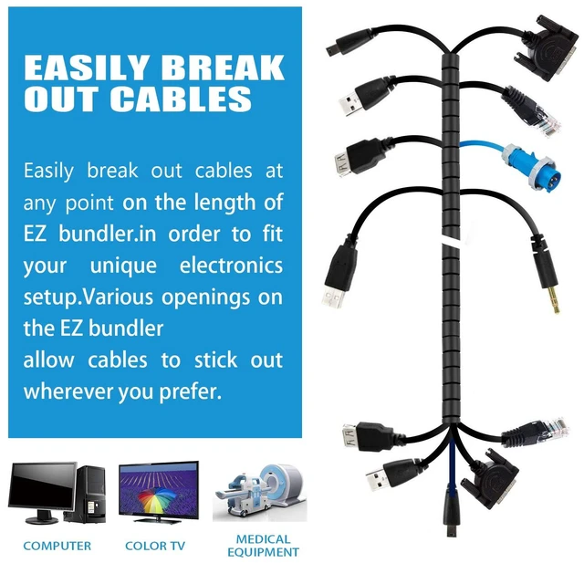 Alt view image 3 of 6 - Cable Sleeve Organizer 19.7ft Cord Wire Wrap Coiled Tube Sleeve Cable Management Sleeve for Home Office PC TV Black