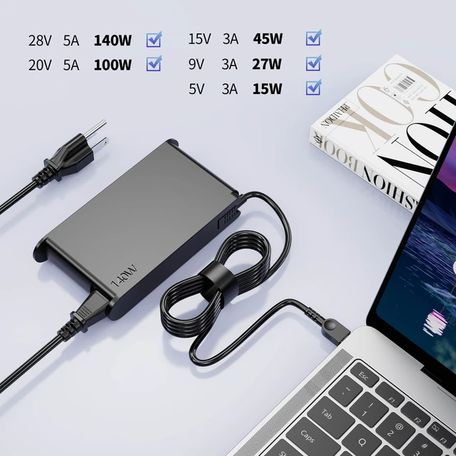 Alt view image 6 of 6 - 140W 28V 5A USB-C AC Laptop Charger Compatible with Lenovo ThinkPad Series For ThinkPad P1 Gen 8 P16v Gen 3 T1g Gen 8 ADL140YGSDC3A Power Supply Adapter