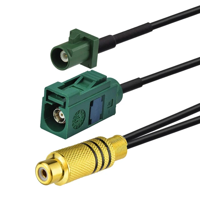 Alt view image 2 of 4 - Fakra to RCA Splitter 15cm RCA Female to Green Fakra E Female Male Basket RF Pigtail for Aftermarket Radio Rear View Camera etc
