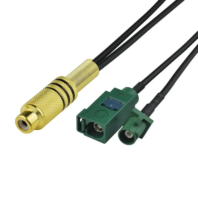 Alt view image 3 of 4 - Fakra to RCA Splitter 15cm RCA Female to Green Fakra E Female Male Basket RF Pigtail for Aftermarket Radio Rear View Camera etc