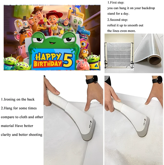 Alt view image 4 of 4 - Cartoon for Toy Inspired Story 2026 Background Birthday Decorations, Happy Birthday Banner Backdrop for Dragon Birthday Party Supplies, Polyester Fabric (5x3ft)