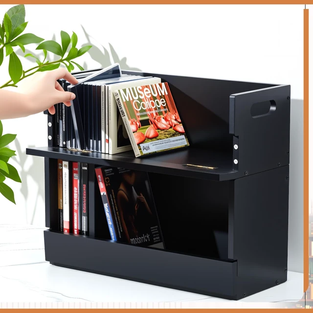 Alt view image 4 of 7 - 2 Set Wooden DVD and CD Storage Box Cassette Tape Display Stand Holder Rack with Carrying Handle, Organizer Shelf for Movie Cases, Each Can Store up to 36 CDs and 26 DVDs (Black)