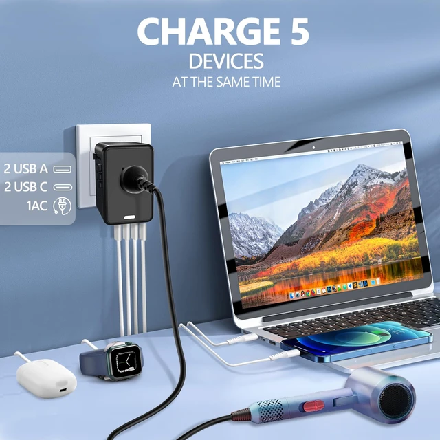 Alt view image 3 of 3 - 220V to 110V Voltage Converter US to Europe for Hair Dryer, Power Converter Adapter Combo with Fast Charging 2 USB A & 2 USB C, International Adapter European Travel Converter C G A I (Black)
