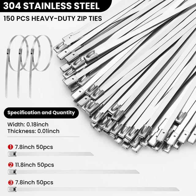 Alt view image 4 of 7 - Stainless Steel Cable Tie Gun Set, Heavy Duty Metal Zip Tie Kit 150PCS Self-Locking Ties, Adjustable Fastening & Cutting Tool for Outdoor Fencing, Exhaust Pipes, Black