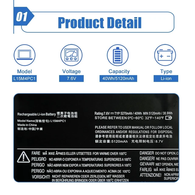 Alt view image 2 of 6 - L15M4PC1 Laptop Battery Replace for Lenovo Yoga 710 710-11ISK 710-11IKB 11.6 Inch Series Notebook L15L4PC1 5B10K90767 5B10K90801 7.6V 40Wh 5120mAh