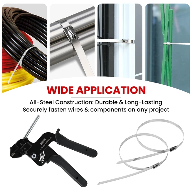 Alt view image 7 of 7 - Stainless Steel Cable Tie Gun Set, Heavy Duty Metal Zip Tie Kit 150PCS Self-Locking Ties, Adjustable Fastening & Cutting Tool for Outdoor Fencing, Exhaust Pipes, Black