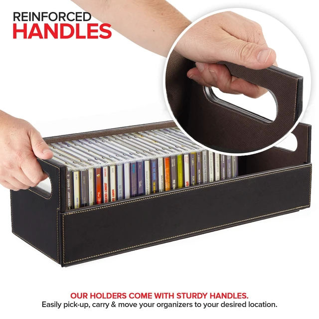 Alt view image 4 of 7 - CD Storage Box 9 Count Organizer Shelf for DVDs Cassette Tapes or CDs Faux Leather Brown Holds Up to 40 Discs