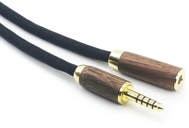 Alt view image 5 of 5 - 4.4mm Male to 4.4mm Female Balanced Headphone Audio Adapter Cable Extension Cord 6N OCC Copper Single Crystal Silver Plated Wire Walnut Wood Shell 1.5meters/4.9ft