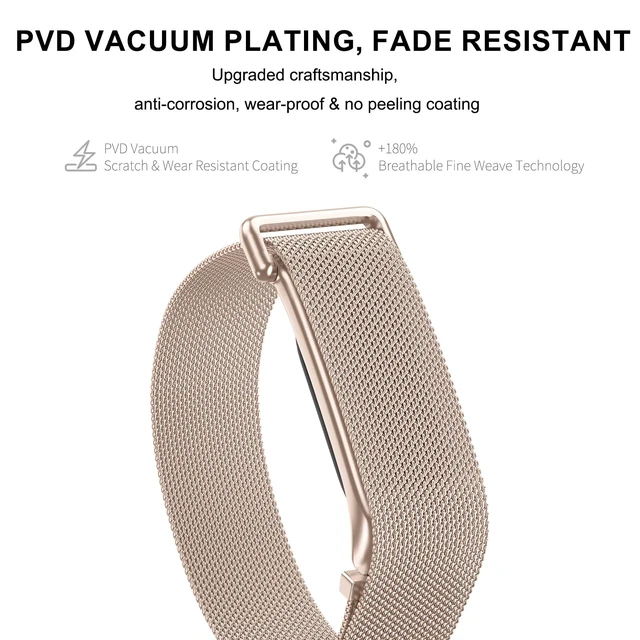 Alt view image 2 of 5 - Milanese Stainless Steel Band Compatible with Fitbit air One, Peak, Life Lightweight Magnetic Breathable Metal Replacement Strap & Fully Adjustable Wristband