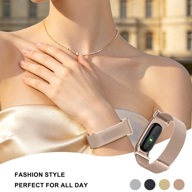 Alt view image 5 of 5 - Milanese Stainless Steel Band Compatible with Fitbit air One, Peak, Life Lightweight Magnetic Breathable Metal Replacement Strap & Fully Adjustable Wristband