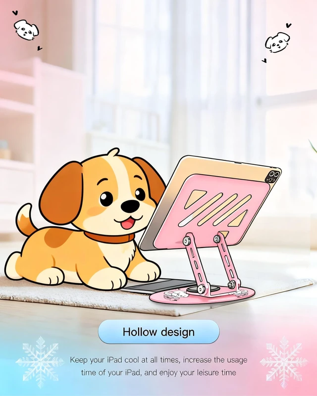 Alt view image 3 of 7 - Upgraded 360°Rotating Tablet Stand with Foldable Base - Cute Dog Pattern,Universal for 7-13" Devices (iPad,iPhone,Tablet,Phone) - Ideal for Desk Work,Office,Travel,Home & Painting