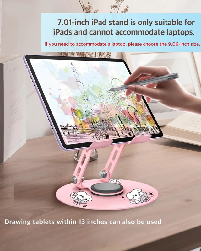 Alt view image 5 of 7 - Upgraded 360°Rotating Tablet Stand with Foldable Base - Cute Dog Pattern,Universal for 7-13" Devices (iPad,iPhone,Tablet,Phone) - Ideal for Desk Work,Office,Travel,Home & Painting