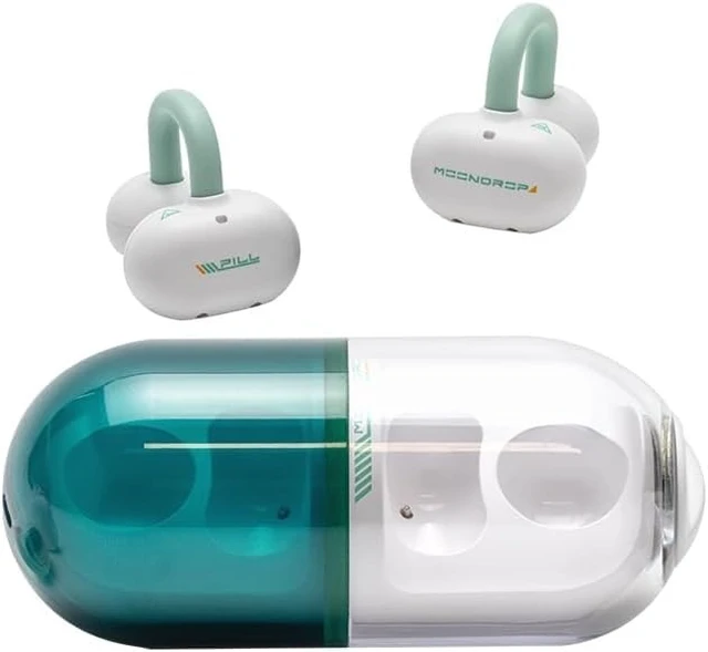Alt view image 2 of 7 - Pill Open Ear Headphones OWS Hanging Earphones IPX4 Ear Clip Wireless Earbuds (Green)