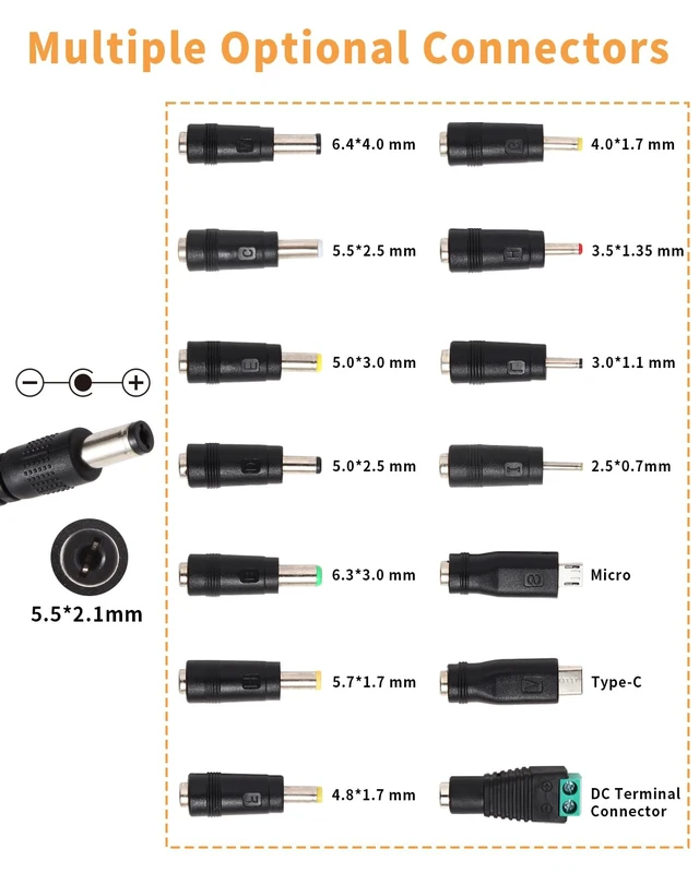 Alt view image 4 of 7 - 3V~24V 120W 5A Adjustable DC Power Supply Universal Power Adapter with 14 Tips & Polarity Converter, 100-240V 50-60Hz Variable AC to DC Power Converter for LED Strip Light Camera 5000mA