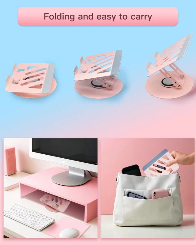 Alt view image 6 of 7 - Upgraded 360°Rotating Tablet Stand with Foldable Base - Cute Cat Pattern,Universal for 7-13" Devices (iPad,iPhone,Tablet,Phone) - Ideal for Desk Work,Office,Travel,Home & Painting