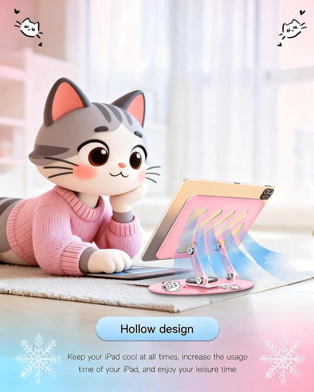 Alt view image 3 of 7 - Upgraded 360°Rotating Tablet Stand with Foldable Base - Cute Cat Pattern,Universal for 7-13" Devices (iPad,iPhone,Tablet,Phone) - Ideal for Desk Work,Office,Travel,Home & Painting