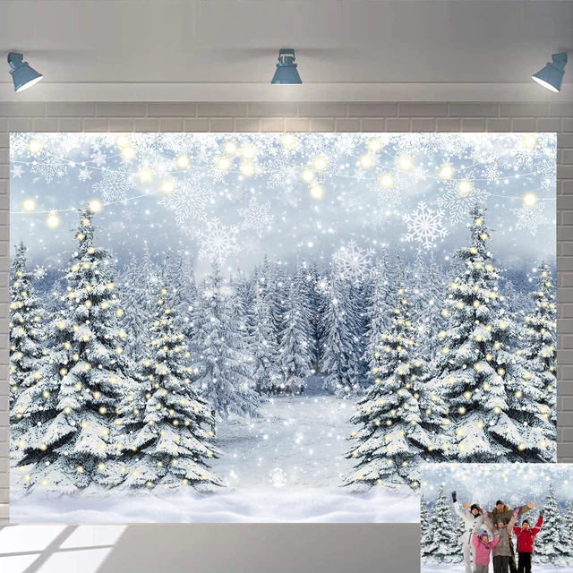 Main image of Winter Forest Photography Backdrop Glitter Snowy Pine Tree Scene Background Winter Christmas Backdrop Xmas Happy New Year Holiday Party Decoration Banner Photo Prop