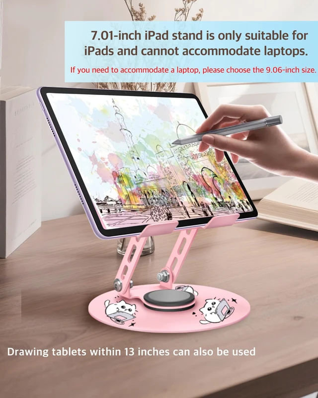 Alt view image 5 of 7 - Upgraded 360°Rotating Tablet Stand with Foldable Base - Cute Cat Pattern,Universal for 7-13" Devices (iPad,iPhone,Tablet,Phone) - Ideal for Desk Work,Office,Travel,Home & Painting