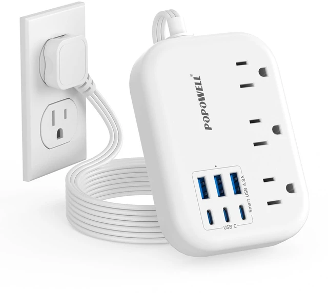 Main image of 6 USB Power Strip- Travel Power Strip with 3 Outlets and 6 USB(3 USB C) 24W/4.8A Charging Ports for iPhone 15, 3 FT Small Extension Cord, Slim Flat Plug for Cruise Ship Essential, Office Dorm, White