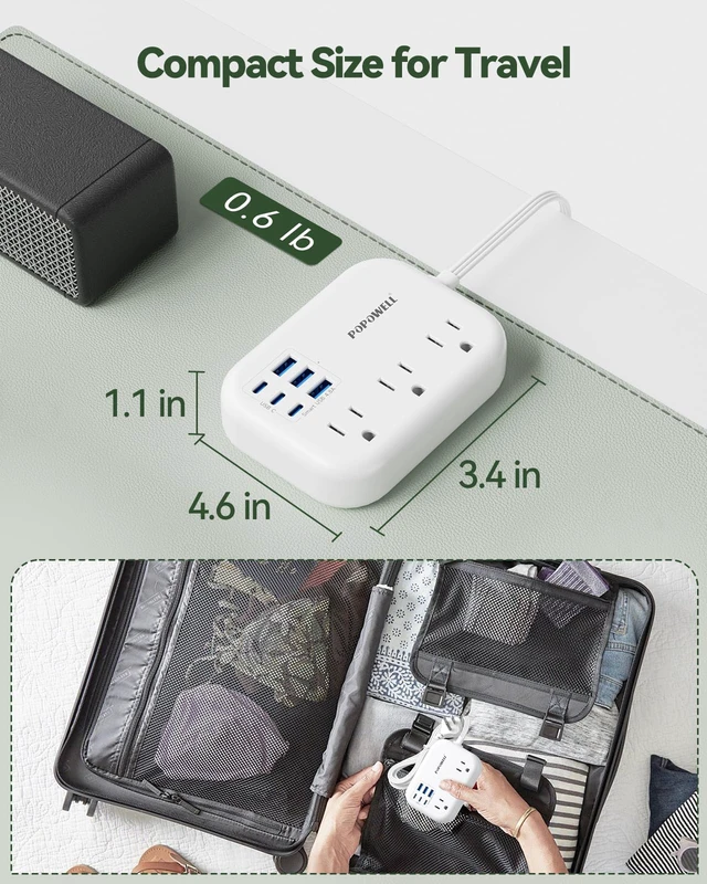 Alt view image 5 of 7 - 6 USB Power Strip- Travel Power Strip with 3 Outlets and 6 USB(3 USB C) 24W/4.8A Charging Ports for iPhone 15, 3 FT Small Extension Cord, Slim Flat Plug for Cruise Ship Essential, Office Dorm, White