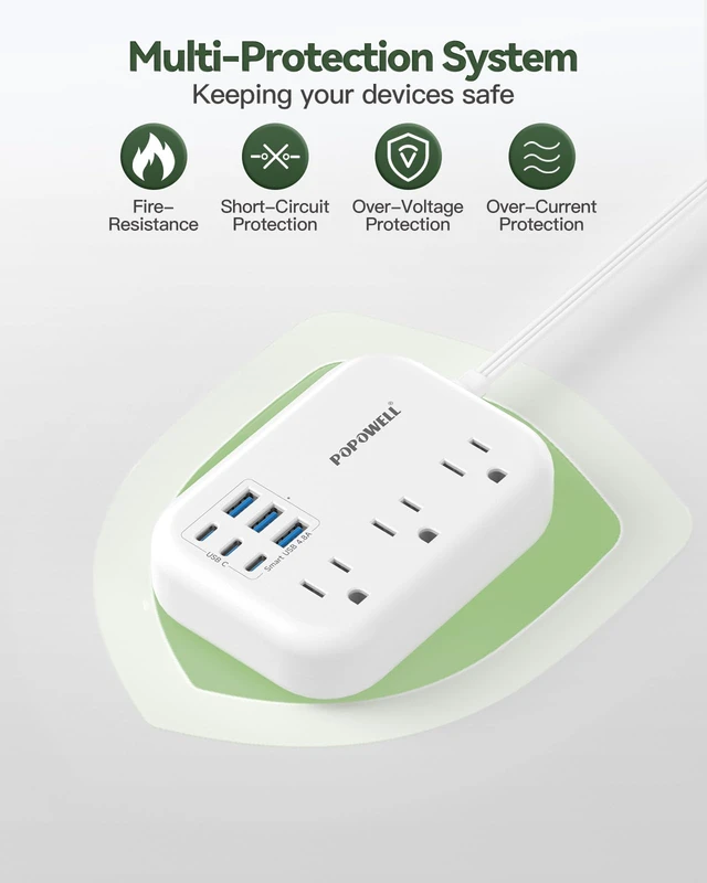 Alt view image 7 of 7 - 6 USB Power Strip- Travel Power Strip with 3 Outlets and 6 USB(3 USB C) 24W/4.8A Charging Ports for iPhone 15, 3 FT Small Extension Cord, Slim Flat Plug for Cruise Ship Essential, Office Dorm, White