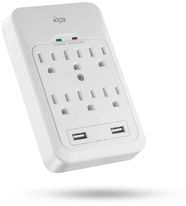 Main image of 6-Outlet Surge Tap, 2 USB Ports (3.4A), 980 Joules Surge Protector, White