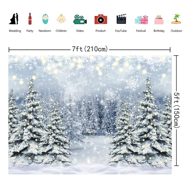 Alt view image 6 of 7 - Winter Forest Photography Backdrop Glitter Snowy Pine Tree Scene Background Winter Christmas Backdrop Xmas Happy New Year Holiday Party Decoration Banner Photo Prop