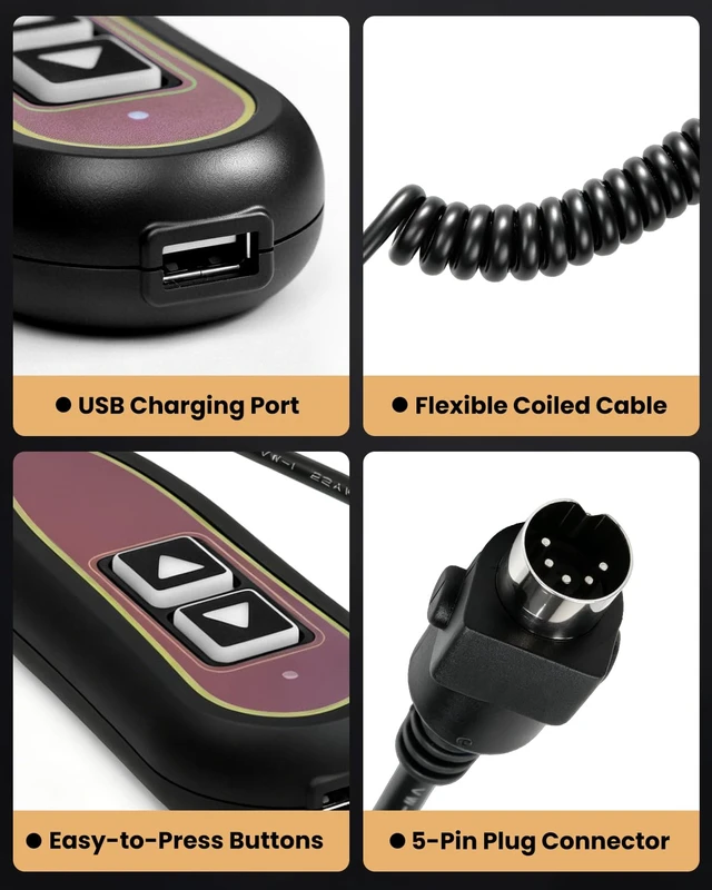 Alt view image 5 of 6 - ZK1200-HC ZK1200-HC-1 2-Button 5-Pin Lift Chair Recliner Remote, Compatible with Golden and Ultra Comfort Lift Chairs Okin or Limoss Motors, 180° 5-Pin Plug, Backlight, USB Port, 1-Year Warr-anty