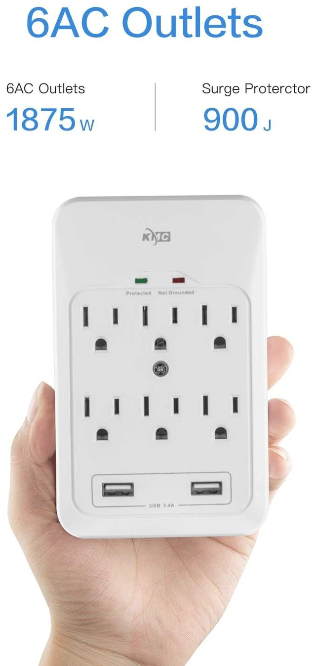 Alt view image 4 of 7 - 6-Outlet Surge Tap, 2 USB Ports (3.4A), 980 Joules Surge Protector, White
