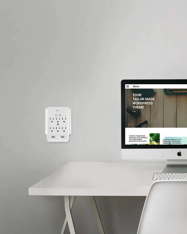 Alt view image 6 of 7 - 6-Outlet Surge Tap, 2 USB Ports (3.4A), 980 Joules Surge Protector, White