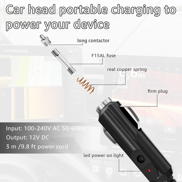 Alt view image 4 of 7 - 12V DC Power Cord Replacement for Humminbird Helix 5 Fish Finders 9.8 FT Compatible with Humminbird PC Helix 5/7/8/9/10/12/15, ICE Helix, ICE Flasher Series