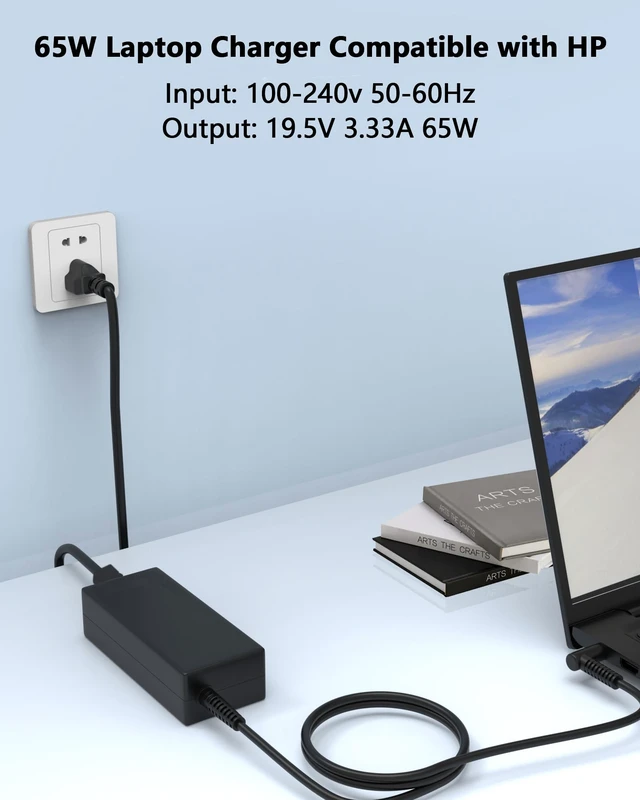 Alt view image 3 of 7 - 65W Smart Blue Tip Power Adapter Compatible with HP Laptop Charger for Elitebook Probook Zbook Pavilion Stream Envy 19.5V 3.33A Computer Power Adapter