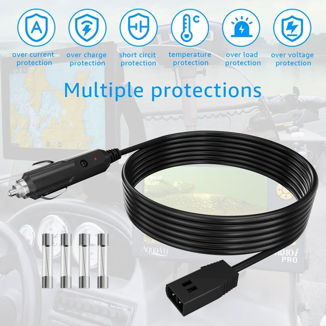Alt view image 7 of 7 - 12V DC Power Cord Replacement for Humminbird Helix 5 Fish Finders 9.8 FT Compatible with Humminbird PC Helix 5/7/8/9/10/12/15, ICE Helix, ICE Flasher Series