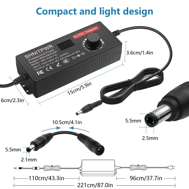 Alt view image 3 of 7 - Universal Power Supply Adjustable 144W 3.5V~36V 4A AC/DC Adapter DC12V 24V 5V 6V 9V 14V 36V Multi-Voltage Variable Transformer,100V~240V AC to DC Converter,14 Tips,for LED Light,CCTV,Printer
