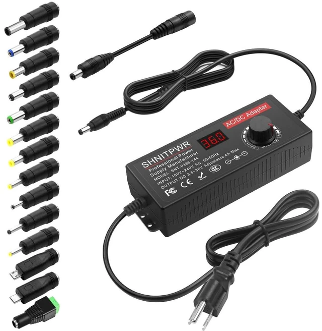 Main image of Universal Power Supply Adjustable 144W 3.5V~36V 4A AC/DC Adapter DC12V 24V 5V 6V 9V 14V 36V Multi-Voltage Variable Transformer,100V~240V AC to DC Converter,14 Tips,for LED Light,CCTV,Printer