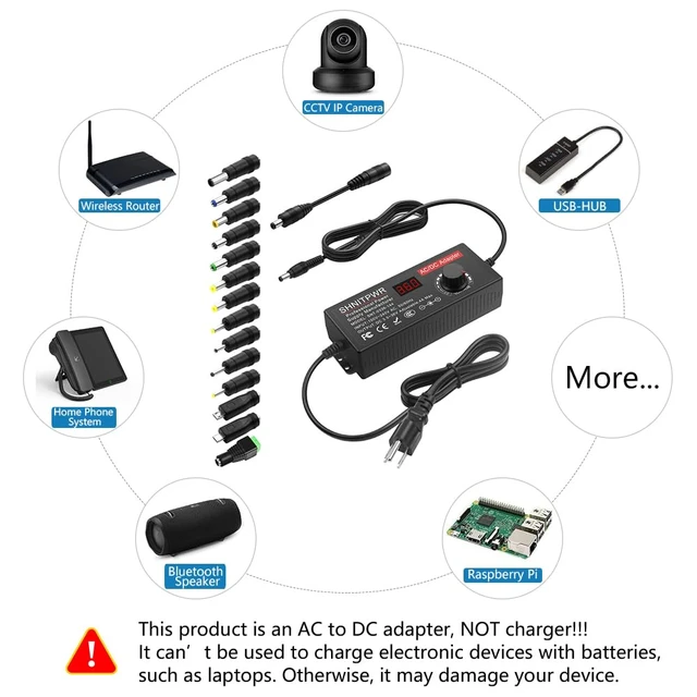 Alt view image 6 of 7 - Universal Power Supply Adjustable 144W 3.5V~36V 4A AC/DC Adapter DC12V 24V 5V 6V 9V 14V 36V Multi-Voltage Variable Transformer,100V~240V AC to DC Converter,14 Tips,for LED Light,CCTV,Printer
