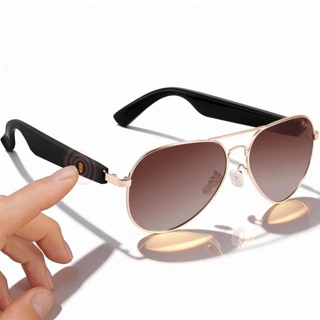 Alt view image 5 of 7 - Bluetooth Aviator Sunglasses for Men Women, Polarized UV400 Smart Audio Glasses with Open-Ear Speakers, Microphone, Touch Control, Voice Assistant, 120Hr SB, Privacy, AI Compatible Brown