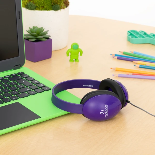 Alt view image 2 of 5 - Heavy-Duty Kids Headphone with Tri-Shield Chew-Resistant Cord, Adjustable Headband, Padded Ear Cushions, and Storage Bag