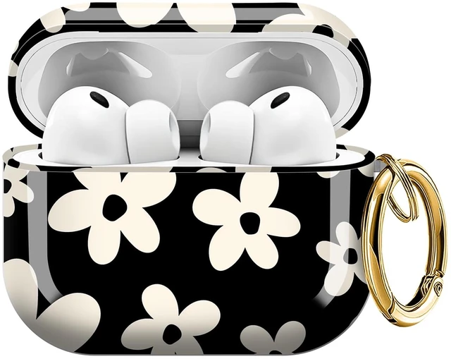 Main image of for AirPods Pro 3 Case, Compatible with AirPods Pro 3rd Generation Case (2025), Shockproof Protective Cover with Golden Carabine (Cute Black Floral)