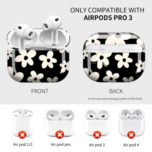 Alt view image 5 of 6 - for AirPods Pro 3 Case, Compatible with AirPods Pro 3rd Generation Case (2025), Shockproof Protective Cover with Golden Carabine (Cute Black Floral)