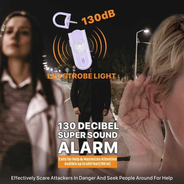 Alt view image 2 of 7 - Safe Sound Personal Alarm, 2 Pack 130 dB Loud Siren Song Emergency Security Alarm Keychain with Strobe LED Light, Personal Sound Safety Siren for Women, Men, Children, Elderly