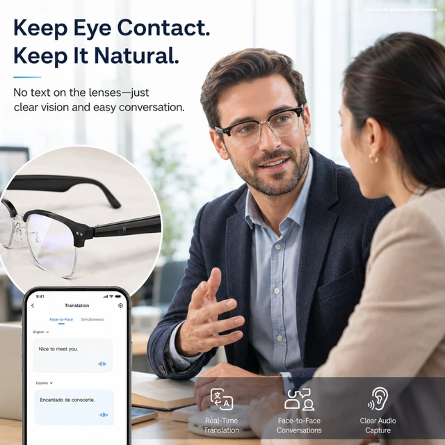 Alt view image 3 of 7 - Smart Glasses with Translation for Travel, Bluetooth Audio & Calls 164-language voice translation with no lens display or subscription, plus open-ear audio and calls for travel and daily use