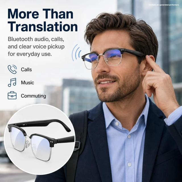 Alt view image 5 of 7 - Smart Glasses with Translation for Travel, Bluetooth Audio & Calls 164-language voice translation with no lens display or subscription, plus open-ear audio and calls for travel and daily use